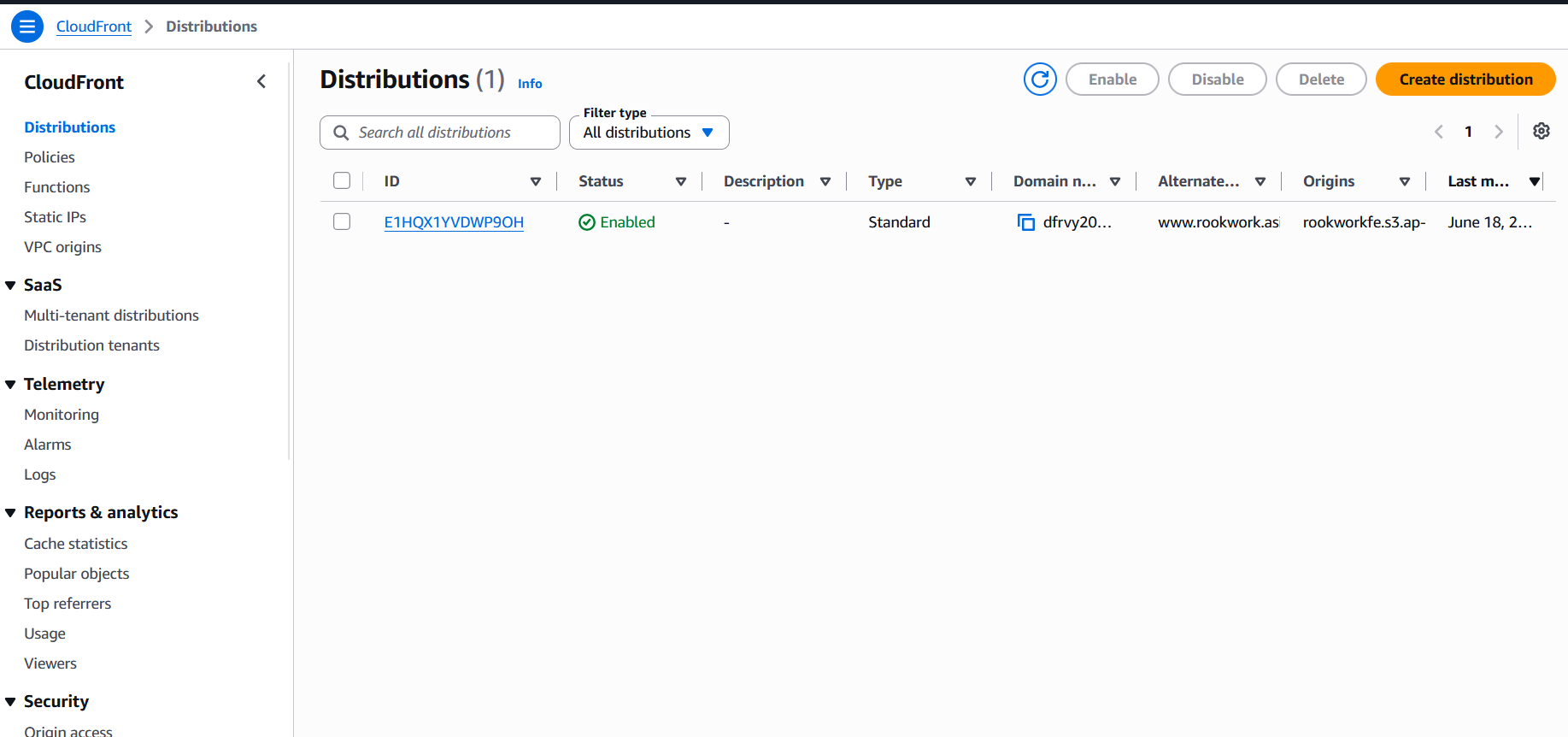 CloudFront Distribution created successfully