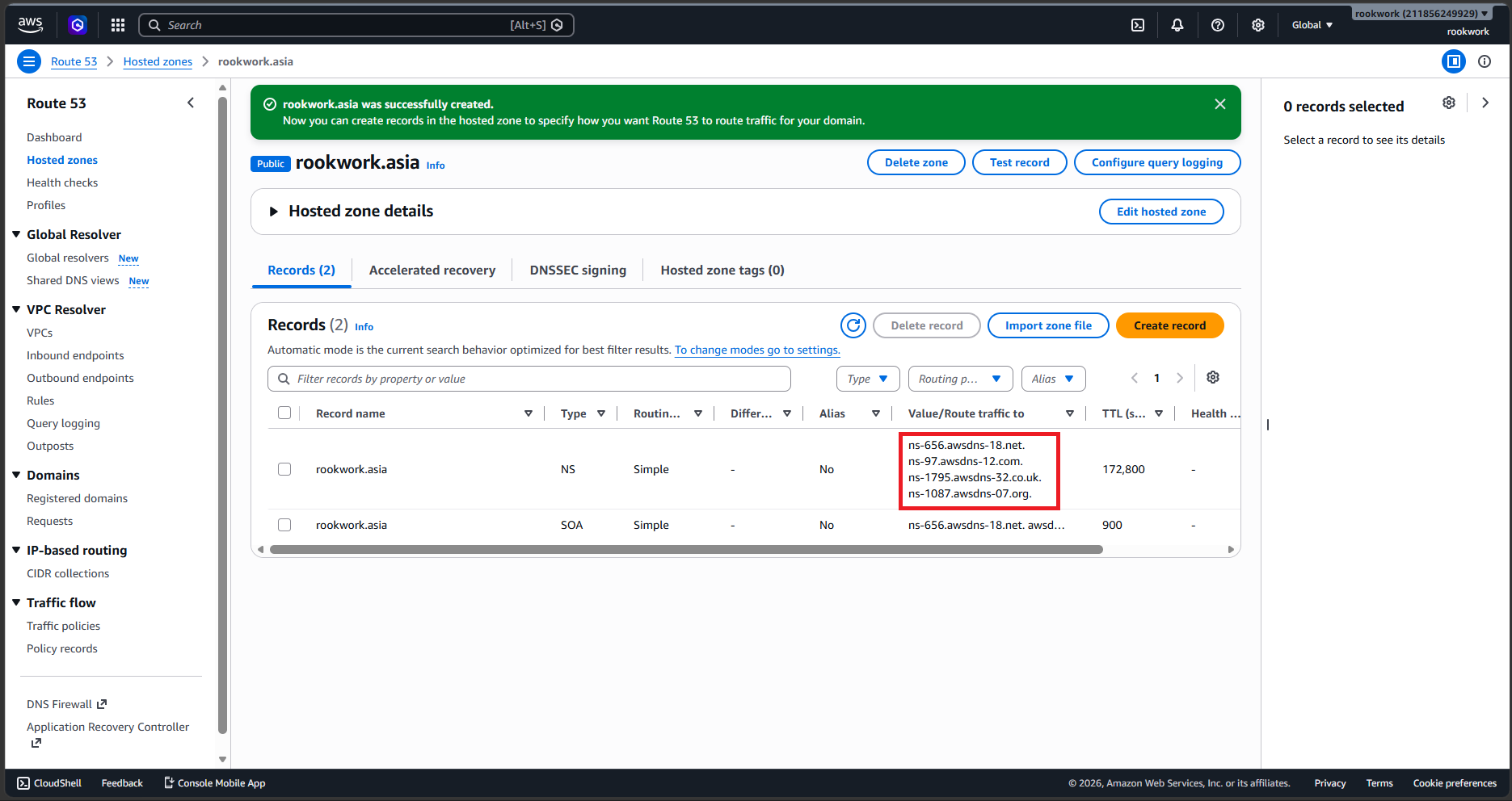 Configure domain name for Hosted Zone